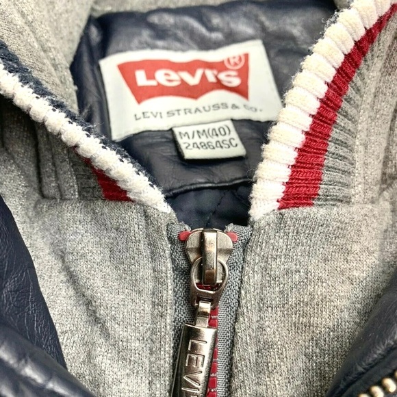 Vtg Levi's Mens Sz M Dark Blue Vegan Leather Moto Biker Jacket Zip-Up W/… - Picture 6 of 9